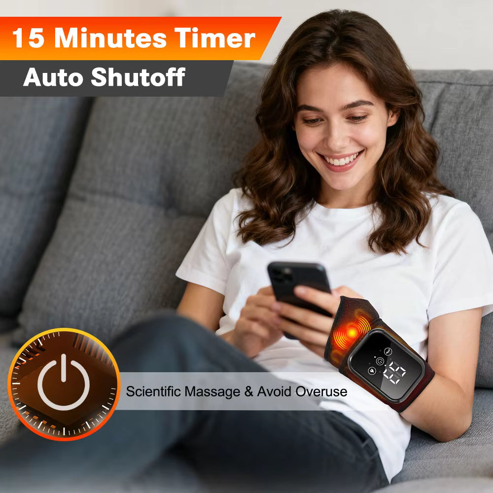 Electric Thermal Wrist Massager Wrap with Heated Vibration & 3-Stage Temperature Control