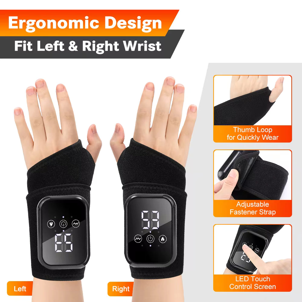 Electric Thermal Wrist Massager Wrap with Heated Vibration & 3-Stage Temperature Control