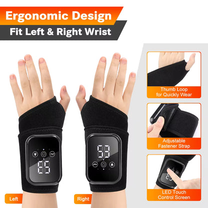 Electric Thermal Wrist Massager Wrap with Heated Vibration & 3-Stage Temperature Control