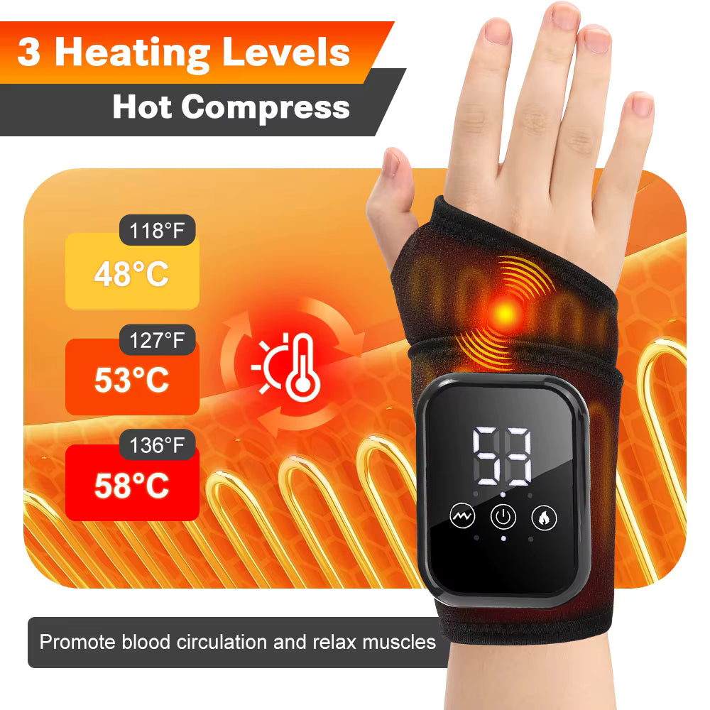 Electric Thermal Wrist Massager Wrap with Heated Vibration & 3-Stage Temperature Control