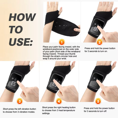 Electric Thermal Wrist Massager Wrap with Heated Vibration & 3-Stage Temperature Control